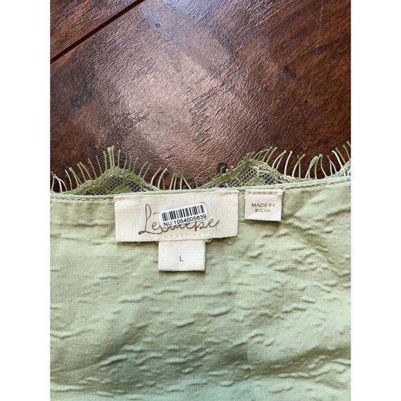 Anthropologie Let Me Be Satin Green Lace Trimmed Boho Midi Dress Size Large - Picture 12 of 13